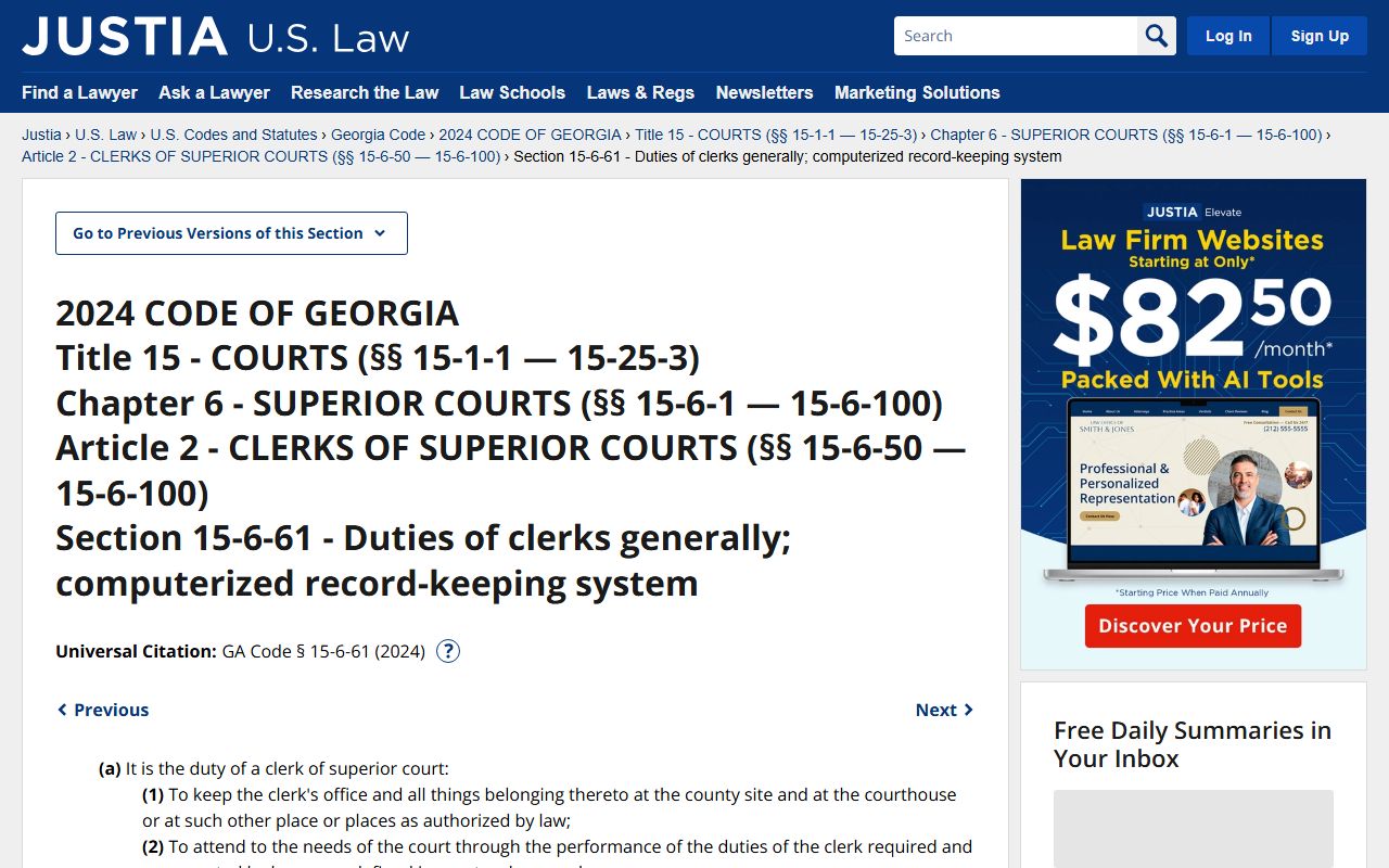 Randolph County Clerk of Superior Court Georgia duties statute
