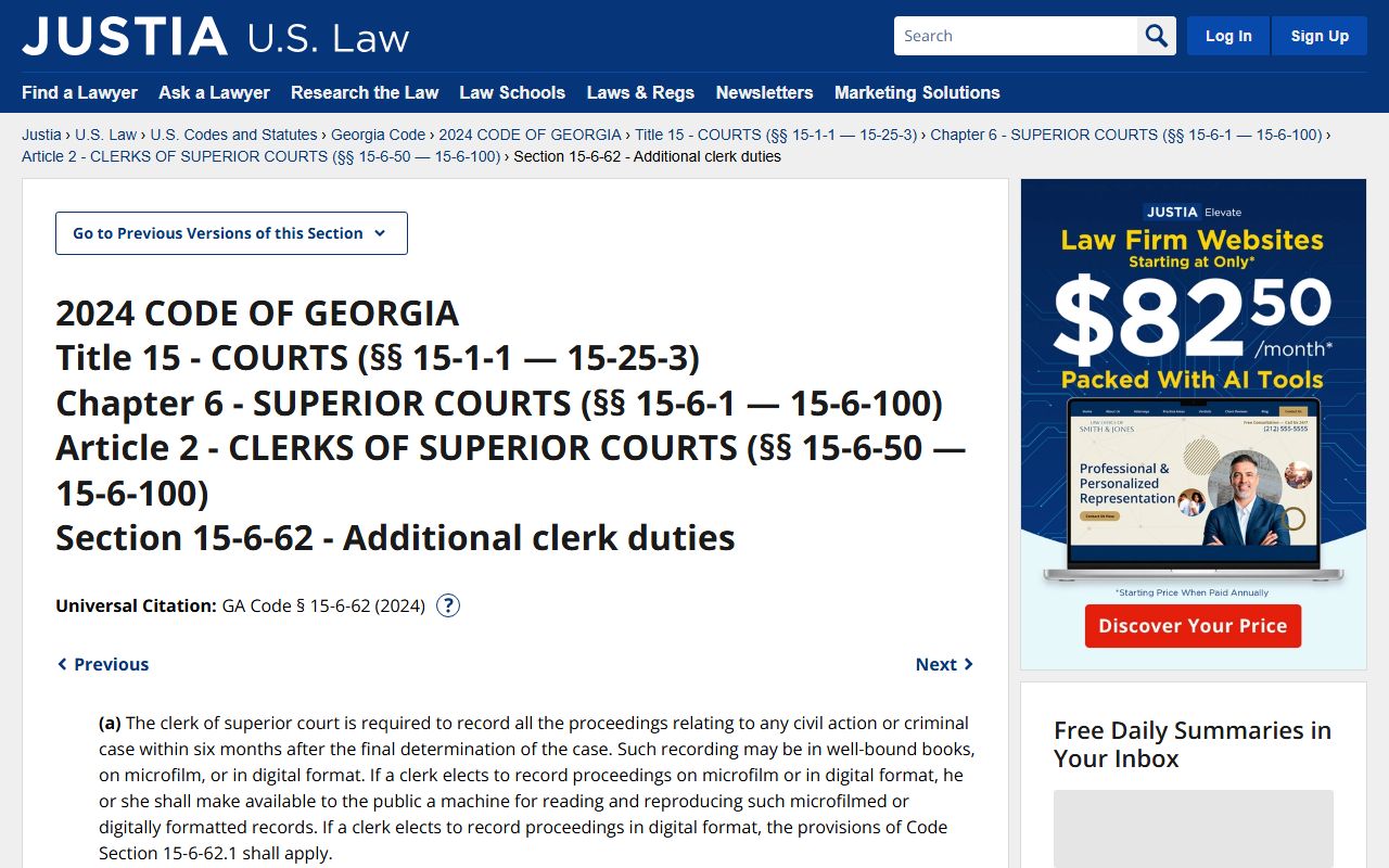 Randolph County Clerk of Superior Court Georgia recording duties statute