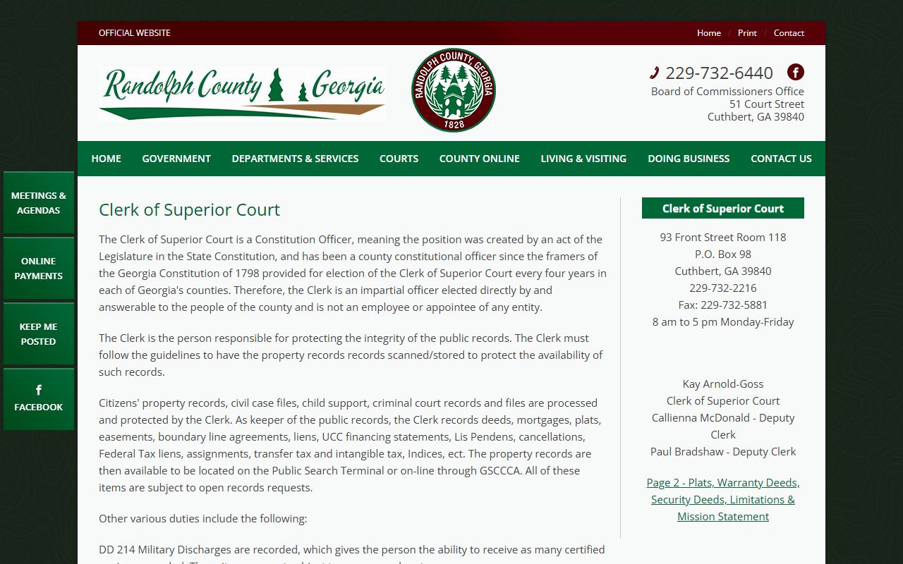 Randolph County Clerk of Superior Court local office page