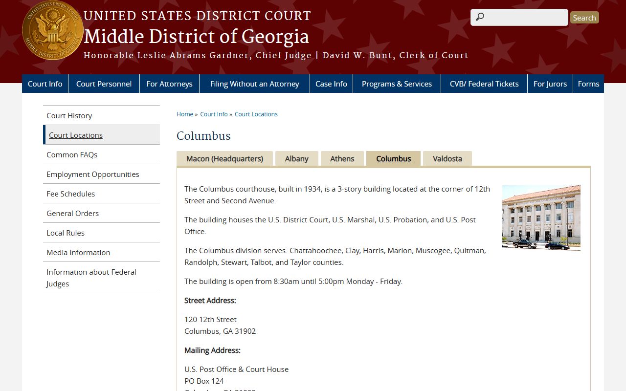 Randolph County court dockets Middle District Columbus courthouse page