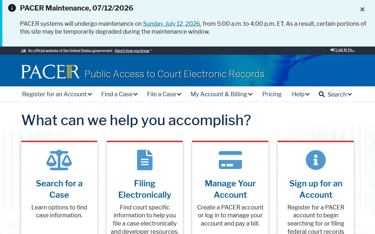 Randolph County court dockets PACER federal records portal