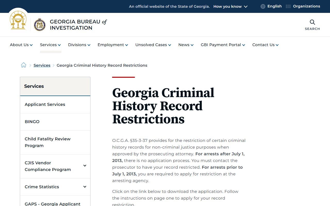 Randolph County criminal court records GBI record restriction page