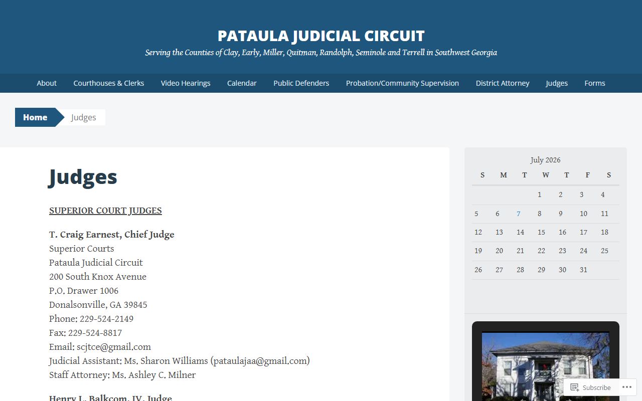 Randolph County court records Pataula Judicial Circuit judges page