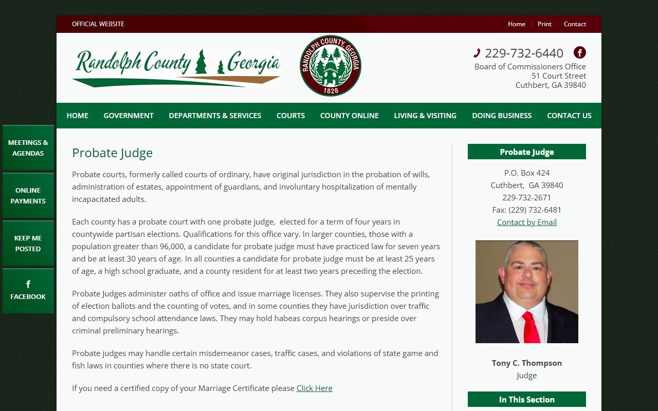 Randolph County marriage records Probate Judge page