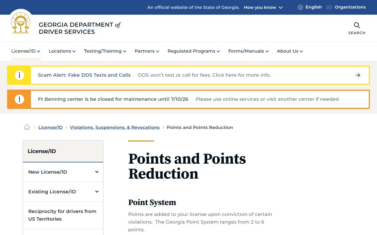 Randolph County traffic court records DDS points and reduction page